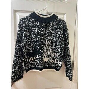 VTG Nuggets Women's Sweater Knitted Black & White Dog Graphic Small